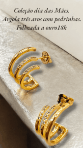 Coleção dia das Mães Argola três aros com pedrinhas. Folheada a ouro18k.