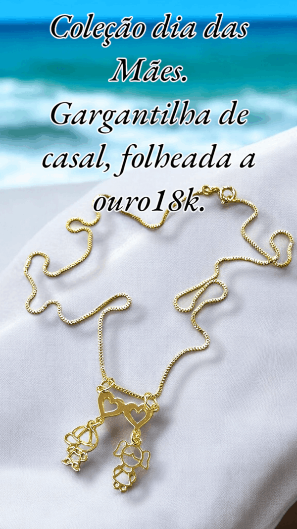 Coleção dia das Mães Gargantilha de casal, folheada a ouro18k.