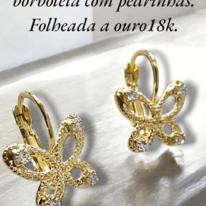 Coleção dia das Mães. Argola tranqueta de borboleta com pedrinhas. Folheado a ouro18k