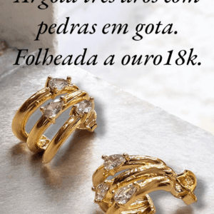 Coleção dia das Mães. Argola três aros com pedras em gota. Folheada a ouro18k.