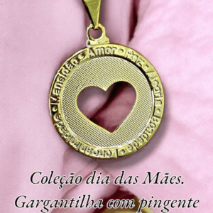 Coleção dia das Mães. Gargantilha com pingente mandala, frutos do Espírito Santo e coração. Folheado a ouro18k. Caixa de entrada