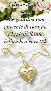 Gargantilha com pingente de coração, e Espírito Santo. Folheado a ouro18k.