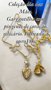 Gargantilha com pingente de coração, relicário. Folheado a ouro18k.