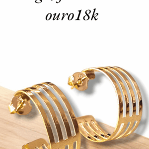 Argola três aros larga, folheada a ouro18k