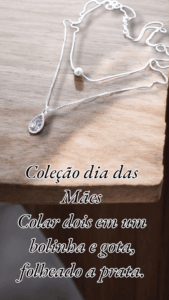 Colar dois em um bolinha e gota, folheado a prata.