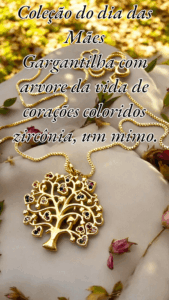 Coleção do dia das Mães Gargantilha com arvore da vida de corações coloridos zircônia, um mimo.Caixa de entrada