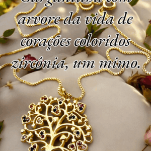 Coleção do dia das Mães Gargantilha com arvore da vida de corações coloridos zircônia, um mimo. Caixa de entrada