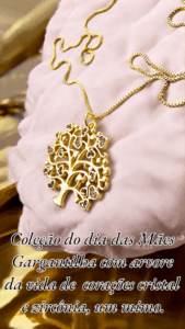 Coleção do dia das Mães Gargantilha com arvore da vida de corações cristal e zircônia, um mimo.