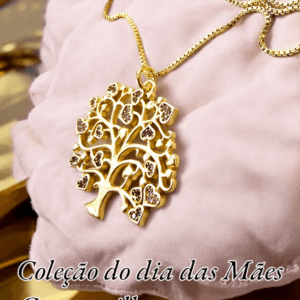 Coleção do dia das Mães Gargantilha com arvore da vida de corações cristal e zircônia, um mimo.